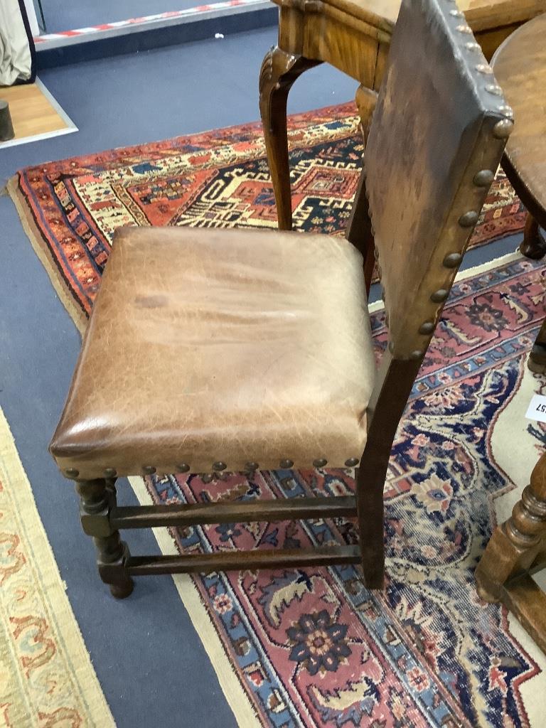 Four 1920's Carolean design dining chairs and a Flemish dining chair